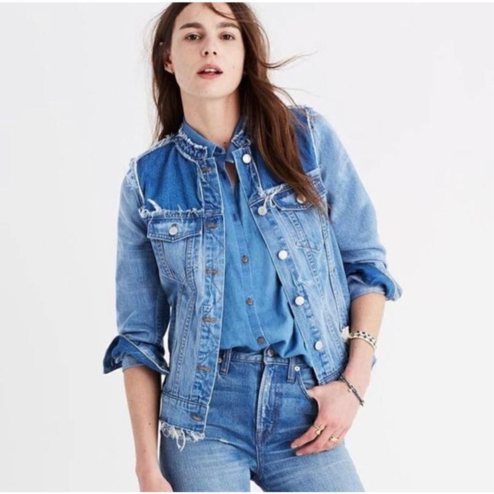 Madewell Distressed Collarless Jacket in Thunder Cloud S
